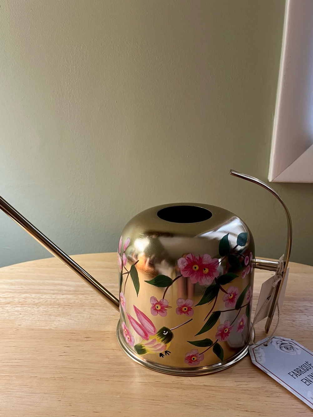 Gold Floral Hand-Painted Watering Can